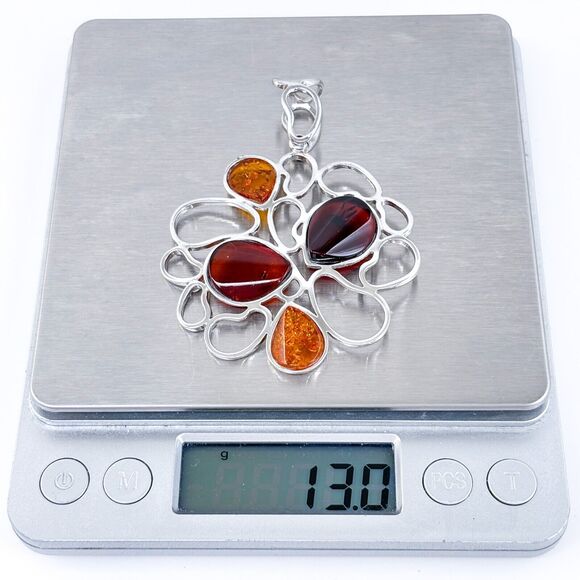 Vintage SML Sterling Silver 925 7cm Multi-Tone Amber Teardrop Pendant - Picture 6 of 7